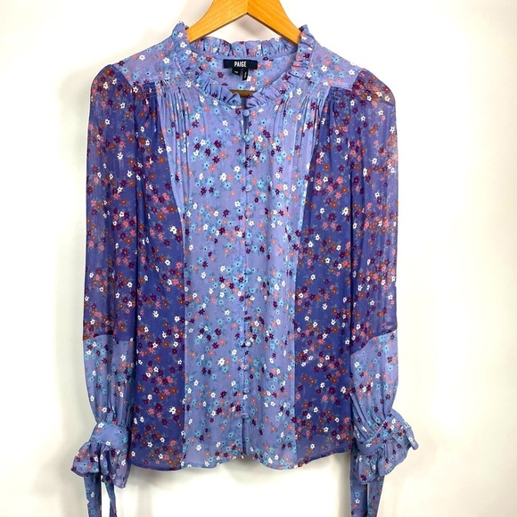 Paige DOROTHY BLOUSE in Crown Blue Floral Boho fits true to size- size XS - Picture 4 of 14